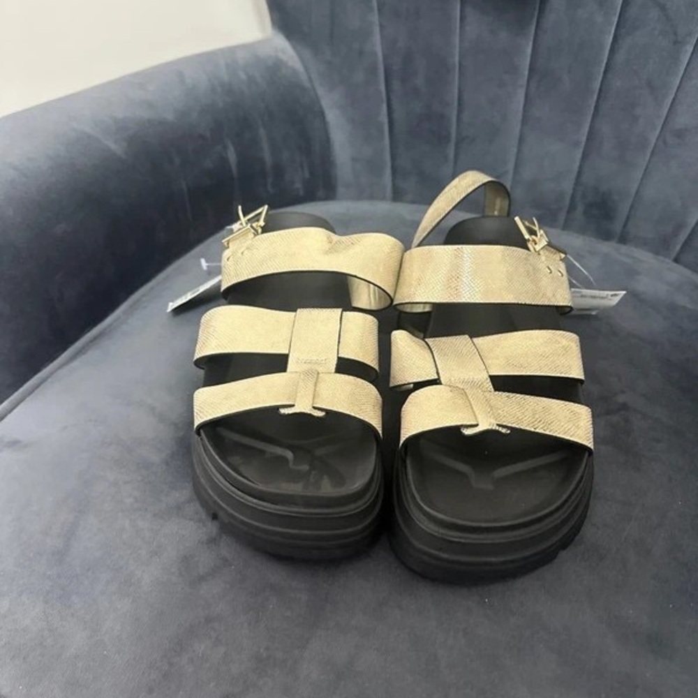Next Women's Sandals with Black Sole and Gold Straps